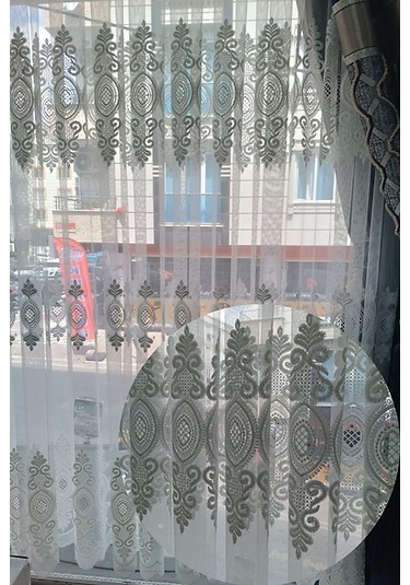 Raporlu, Nakışlı, Kırışma Yapmaz 1/3 Sık Pile Ekru Tül Perde