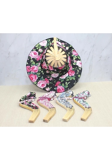 Ahşap Şapkalı Yelpaze - 25 Cm Dekoratif El İşçiliği Katlanabilir