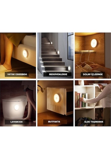 Unichrome PIR Hareket Sensörlü USB Şarj Edilebilir Dolap İçi Lamba 4 Adet