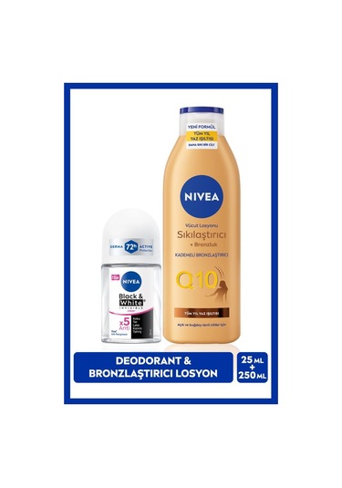 Q10 Bronzlaştırıcı Vücut Losyonu 250ml Ve Mini Roll-on Deodorant Black&white Invisible Clear 25ml