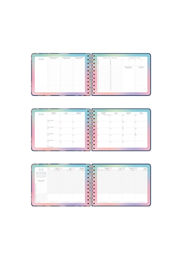 2026 Dikey Haftalık Ajanda Yatay A5 Formda Spiralli Sert Kapak Haftalık Ajanda 21x15 Cm Disco Pembe