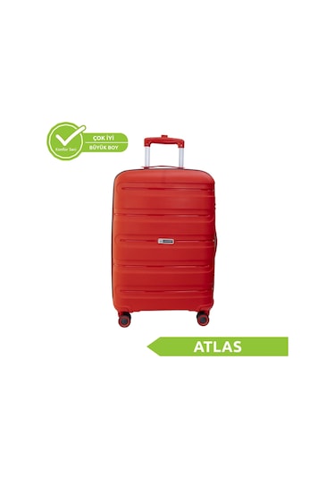 Vegmann Polipropilen Pp Atlas Kırmızı Büyük Boy Valiz Çok Renkli