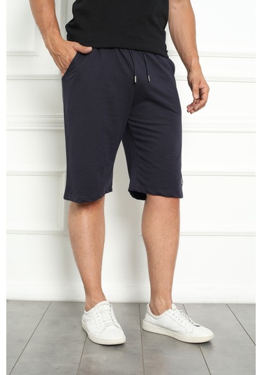 Erkek Şort Bermuda Kurt Armalı Beli Bağcıklı İpli Cepli Büyük Beden Geniş Beden Aralığı Laci Nıc1067 R12 Lacivert