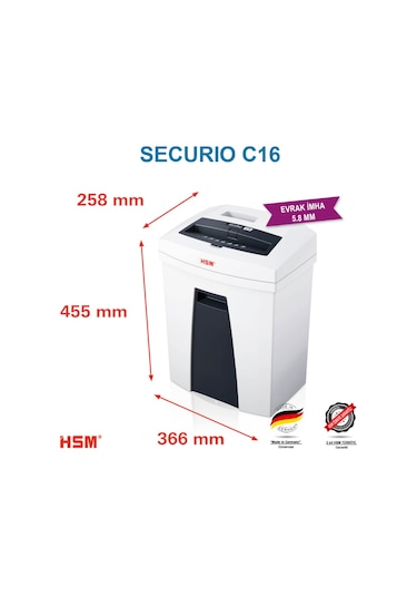 Hsm Securio C16 - 5.8 MM Evrak İmha Kağıt Kırpma Makinesi 25 L