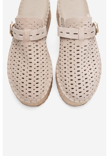 Luvishoes Louıs Bej Süet Hakiki Deri Burnu Kapalı Hasır Dolgu Taban Terlik Bej
