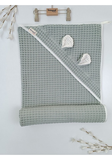 Ekru Pike Bebek Battaniyesi Doğal Organik Uyku Çift Taraflı Bebek Havlu Örtü Yenidoğan Mevsimlik Yeşil