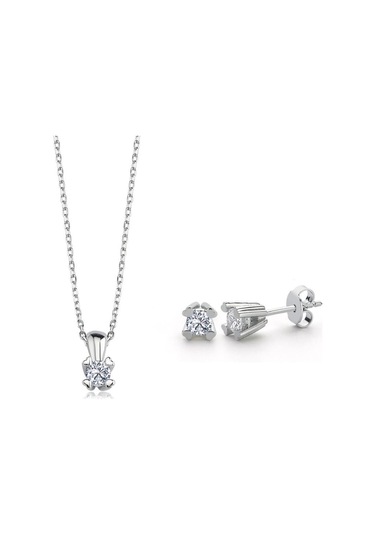 Swarovski Zirconia 0.60 Karat Kalp Tırnak Tektaş İkili Gümüş Set