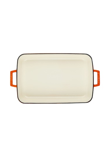 Lava Döküm Dikdörtgen Rosto Ve Fırın Tepsisi Ölçü 26x40cm. Döküm Demir Yekpare Çift Kulplu Edition Serisi - Turuncu Turuncu