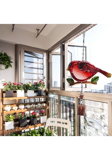 Yifomall Kırmızı Kuğu Ve Renkli Cam Arı Kuşu Desenli Demir Cam Zil, Duvar Dekoru, Çocuk Yatağı Süsüsü, Nordic Stil, Hediye İçin Uygun