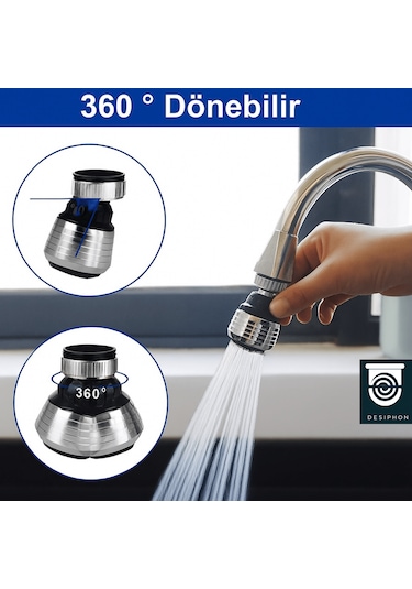 Krom 2 Fonksiyonlu Mutfak Lavabo Başlığı 360 Döner Su Tasarruflu