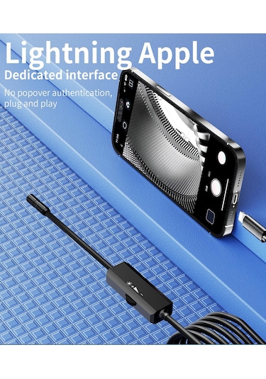 Endoskop Yılan Video Kamera İos Uyumlu Led'li 10 Metre 7 Mm Sert