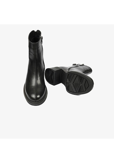 Greyder 59126 Kadın Siyah Hakiki Deri Topuklu Bot -659 Siyah