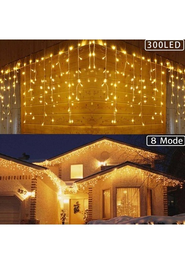 8 Fonksiyonlu 16 Saçaklı Perde Led 3 X 1 Günışığı Siyah