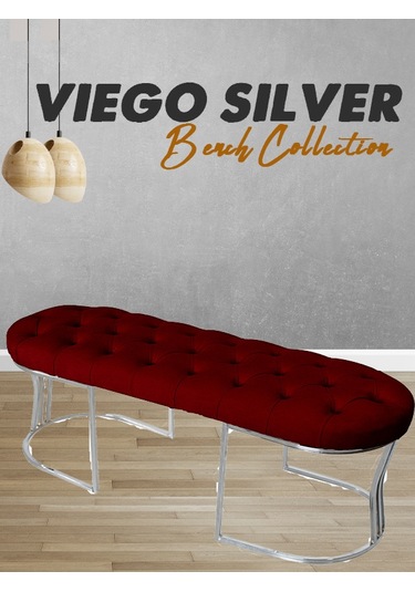 VİEGO SILVER BORDO-Kapitoneli Model Puf&Bench&Koltuk-Oturak-Uzun Makyaj Puff-Yatak Odası Ucu&Önü