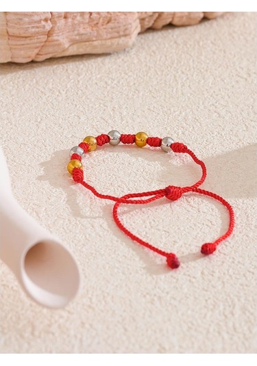 Gümüş Eetit Unisex 7 Knot Şanslı El Yapımı Dokuma Takı Hediye Moda Paslanmaz Çelik Boncuk Kırmızı Halat Örgülü Kader Dilek Bilezik Bileklik Gümüş