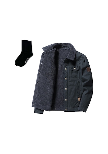 Sımıcg Kalın Günlük Moda Yaka Ceket + Çorap - Koyu Mavi