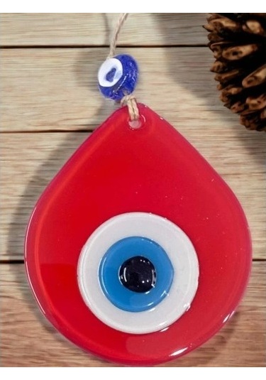 Orta Boy Kırmızı Damla Desen Nazar Boncuklu Duvar Dekoru Cam Duvar Süsü