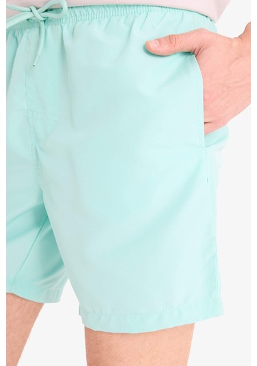 DeFacto Regular Fit Kısa Boy Cepli File Astarlı Beli Bağcıklı Düz Hafif Kumaş Deniz Şortu E5133AXNSGN1101