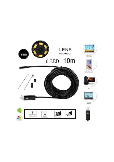 10 Metre 2 In 1 Micro Usb Yılan Endoskop Kamera Sert Kablolu (392947255)