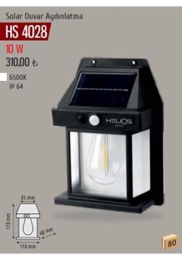 Helios 10w Solar Duvar Aplik Beyaz Işık Hs-4028