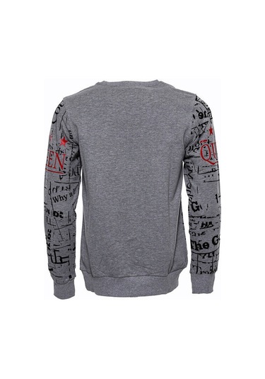 Wessi Gri Taşlı Baskılı Desenli Sweatshirt Gri