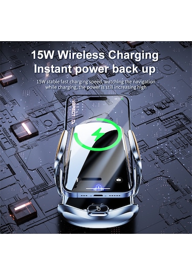 Q15 Araç Hava Firar Dağı Manyetik Kablosuz Şarj Standı Telefon Tutucu Gümüş