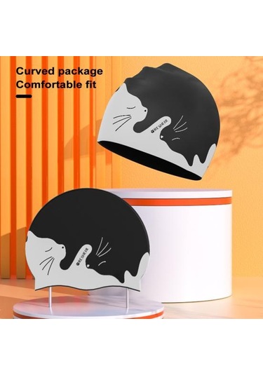 Çocuklar Silikon Su Geçirmez Yüzme Şapkası Karikatür Desen Kuru Saç Yüzmek Kapaklar Kulak Koruyucu Dalış Şapkası Unisex Yüzme Aksesuarları Siyah