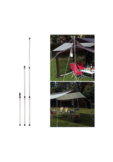 Ximistore9 Ayarlanabilir 3 Bölmeli Alüminyum Kamp Direği - Gümüş Renk, 3-4 Kişilik Çadır İçin Gümüş