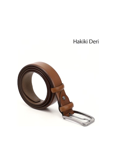 Gönderi(R) Gönderi R Taba Antik Hakiki Deri 3,5 Cm Klasik Kemer Taba