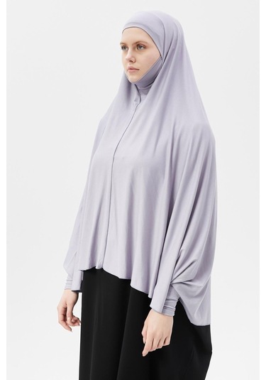 Kollu Sufle Çarşaf Üstü Peçeli Pratik Tesettür Hijab - Nikaplı Namaz Örtüsü Gri