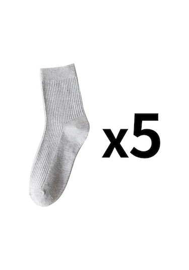 Gri 5 Çift/grup Erkek Dikey Çizgili Pamuklu Çorap Orta Buzağı Nefes Alabilen Çorap İş Spor Çorapları Gri