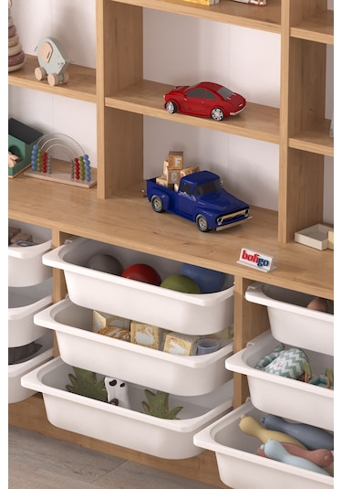 Bofigo 9 Sepetli 9 Raflı Dolap Çok Amaçlı Dolap Oyuncak Dolabı Almina Safir Meşe Açık Kahverengi