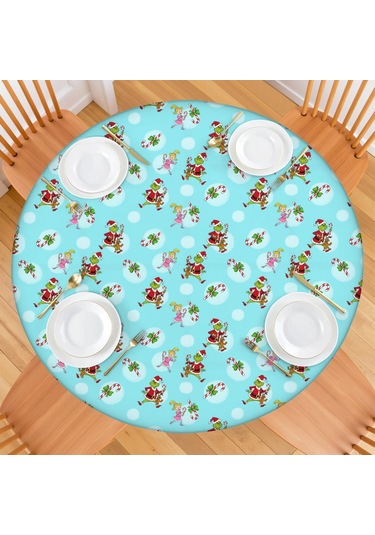 Noel Desenli Yuvarlak Elastic Masa Örtüsü, 36-44 İnç, Suya Dayanıklı, Piknik Ve Kamp İçin Noel Grinch Şeker