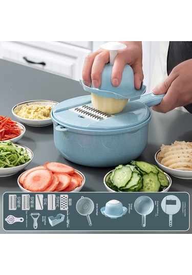 Wezone Mutfak Çok Amaçlı Sebze Dilimleyici, Patatesi İçin Shredder, Dilimleyici Ve Kesici Aleti - Lüks 12 Parça Mavi Set Mavi