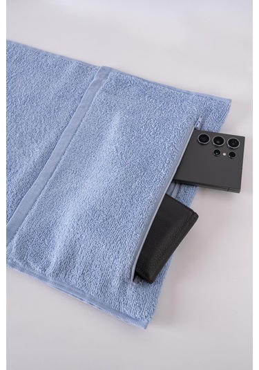 Promotion Spor Havlusu Fermuar Cepli , %100 Pamuk , 30 X 100 Cm Mavi