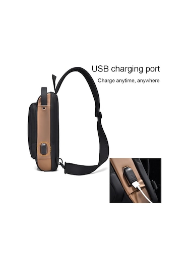 Sones Weıxıer X314 Su Geçirmez Spor Çapraz Askılı Sırt Çantası Usb Şarjlı Büyük Kapasiteli Tek Omuz Çantaları Gri Altın