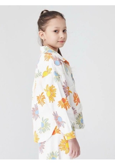 Kız Çocuk Çiçek Desenli Ceket-14029 Turuncu