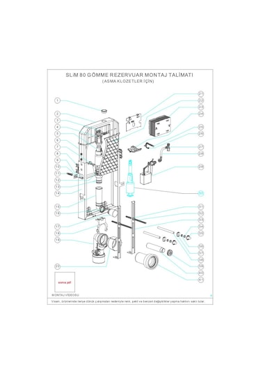 Visam Slim 80 Asma Klozet için Gömme Rezervuar Metal Ayaklı Beyaz