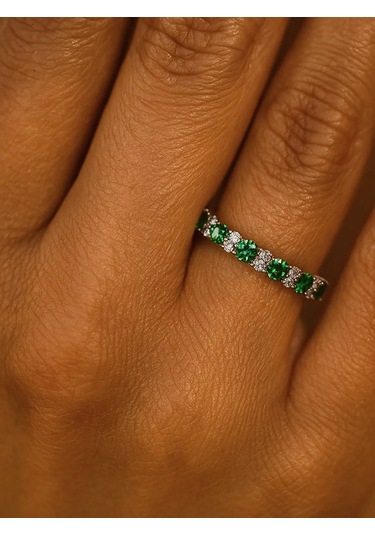 Lapshov 925 Ayar Gümüş Zümrütlü Ring Yol Yüzü 11221095 Yeşil