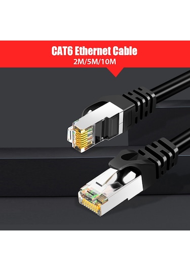 Gajeena Siyah 2m Cat6 Ethernet Kablosu - 1000mbps Hızlı Veri Transferi, Altın Kaplı Rj45, Bilgisayar/router Uyumlu