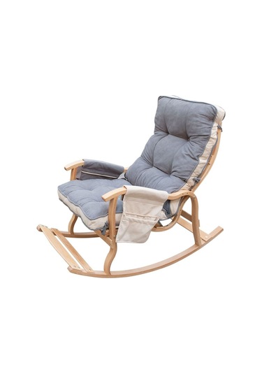 Enda Home Mosso Çift Minderli Ahşap Sallanan Sandalye Tv Baba Koltuğu Dinlenme Koltuğu Gri - Krem