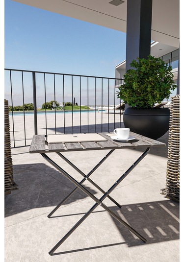 Bino Katlanır Yükseklik Ayarlı Ahşap Kamp Masası Piknik - Balkon - Mutfak Masası Siyah