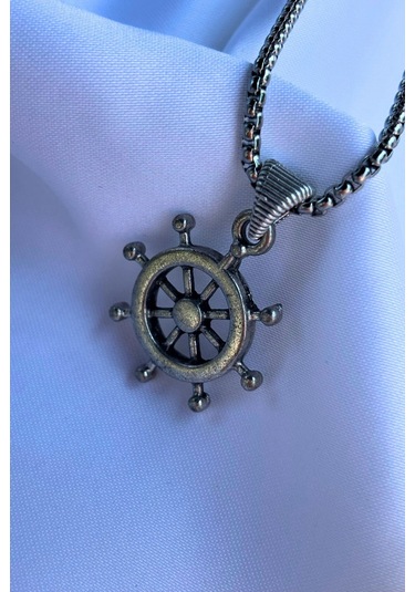 Dümen El İşçiliği Paslanmaz Çelik Zincir Erkek Kolye Gümüş