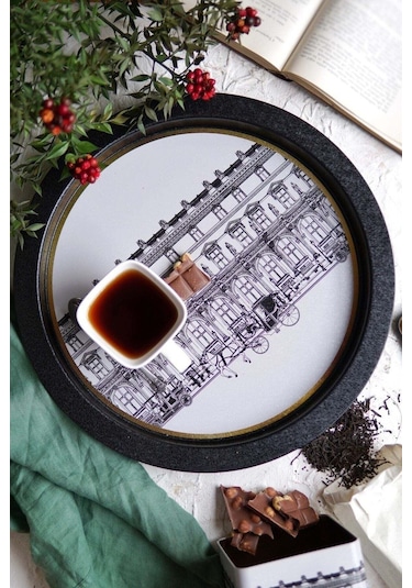 Urban Desenli Yuvarlak Metal Tepsi, 37 Cm