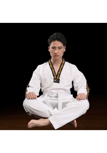 Sones Çocuk Yetişkin Pamuklu Erkek Ve Kadın Tekvando Giyim Eğitim Üniformaları Ejderha Beyazı Beyaz