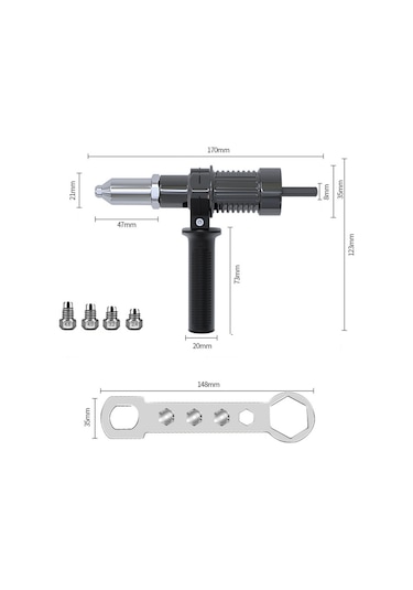 Elektrikli Perçinleme Makinesi Adaptörü Perçin Başlı Matkap Ve Sap Anahtarı