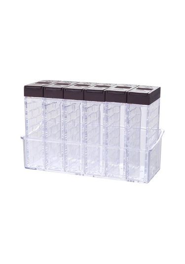 Novahub Gri 6-ın-1 Şeffaf Baharat Tuz Şeker Kavanozu, Mutfak Konteyneri, Dayanıklı Mutfak Aksesuarı Gri