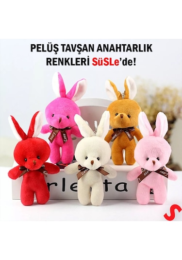 Pelüş Tavşan Anahtarlık, 15 Cm X 8 Cm - Krem