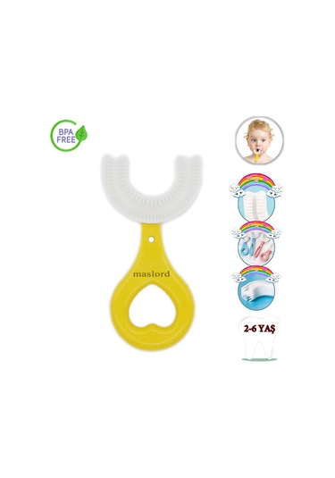 Mas Lord U Tipi Yeni Nesil Diş Fırçası - Sarı - Kalp Model  2-6 Yaş