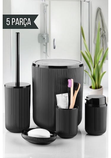 Nandy Home 5 Parça Banyo Seti Siyah Renk Siyah
